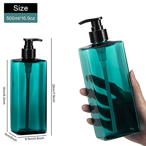 Shower Pump Bottles, Yebeauty 2pcs 17oz 500ML Refillable Pump Bottle Lotion Soap Dispenser Liquid Container Plastic Soap Dispenser for Shampoo Kitchen,Bathroom Body Wash, Sea Green