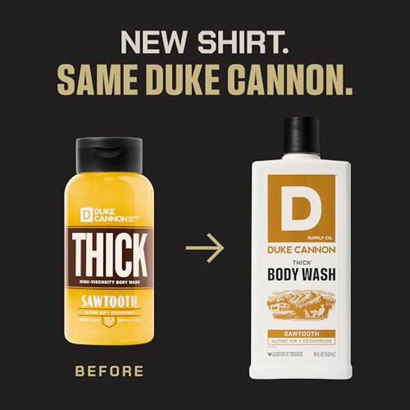 Duke Cannon THICK Body Wash for Men ? Sawtooth Alpine Air & Cedarwood Scent, 3X Thicker Formula, Mineral-Enriched Exfoliation, Sulfate & Paraben Free, 18 oz (Pack of 3)