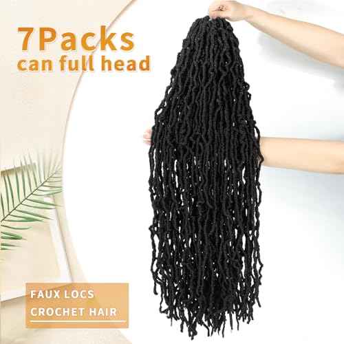 Karida Faux Locs Crochet Hair 30 Inch, 7 Packs Soft Locs Crochet Hair For Black Women Pre Looped, Long Soft Locs Crochet Locs (1B#, 30 Inch (Pack of 7))