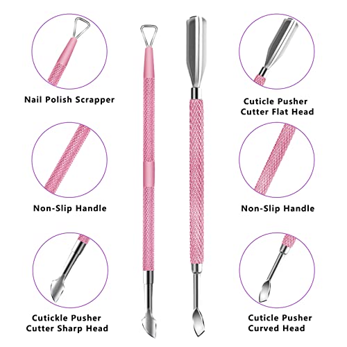 Cuticle Trimmer with Cuticle Pusher and Scissors, Cuticle Remover Professional Durable Pedicure Manicure Tools, Stainless Steel Cuticle Nipper Cutter Clipper for Fingernails and Toenails (Pink)