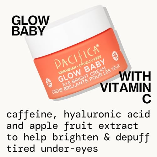 Pacifica Glow Baby Brightening Eye Cream ? Vitamin C Under Eye Cream for Dark Circles & Puffiness, Caffeine-Infused Eye Brightener for Tired Eyes Fragrance-Free 0.5 oz Clean Vegan Dermatologist Tested