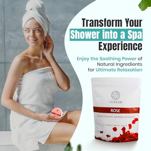 Oomai Shower Steamers Aromatherapy Rose Scent 12 Pack with Tray, Gifts for Women, Spa Set, Thanksgiving Christmas Birthday, Realaxation, Self Care