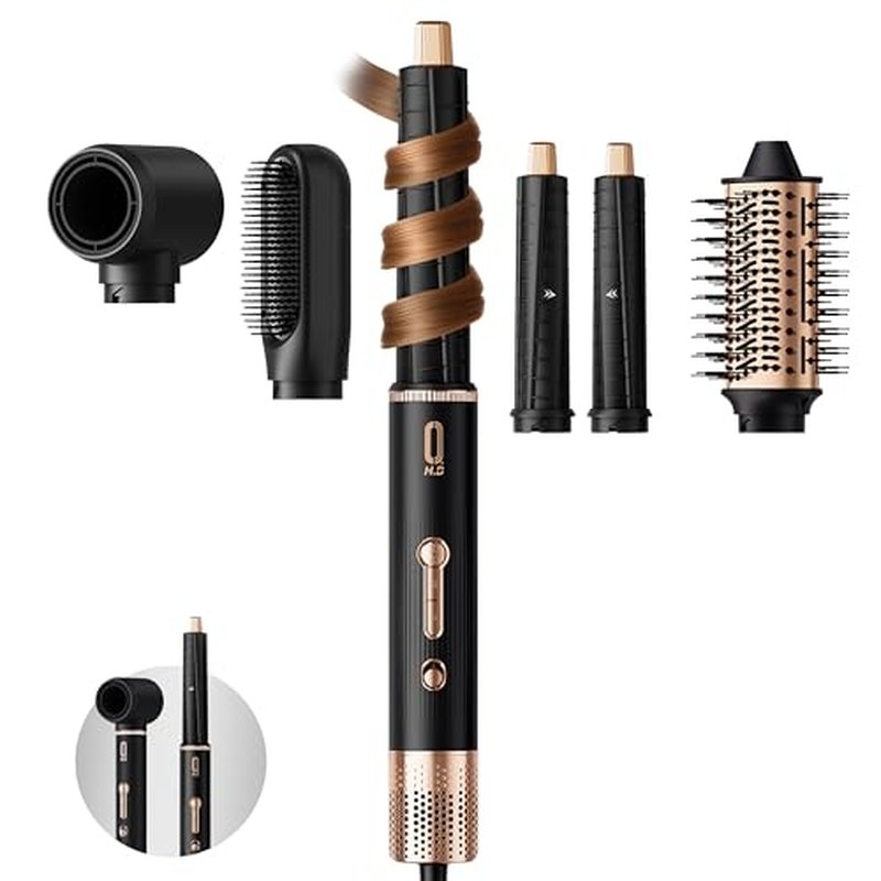 O.H.B 5 in 1 Air Wrap Hair Styler - High-Speed Hair Dryer Brush, Hot Air Styler with Fast Drying, No Heat Damage & Ionic Multi-Styler Dryer Brush for Volumize, Curl, Straighten, Frizz-Free, Black Gold