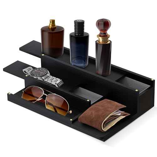 Cologne Organizer for Men - 3-Tier Solid Wood Cologne Stand with Hidden Compartments, Multi-Purpose Perfume Organizer and Display Shelf for Organizing Accessories, Ideal Gift for Men
