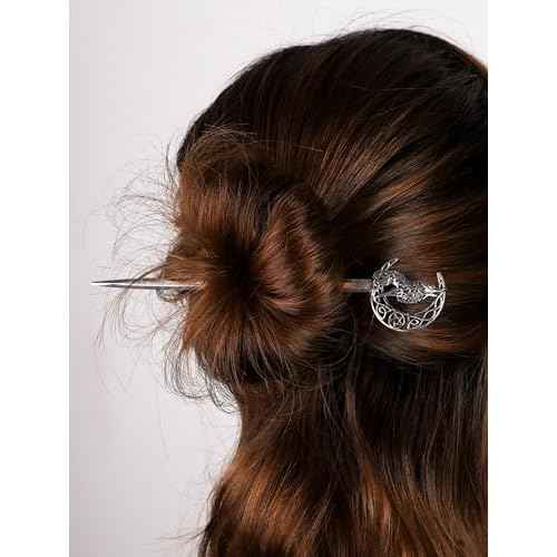 HAQUIL Wolf Crescent Moon Hairstick for Women Men Fashion Punk Gothic Hairpin with Viking Design Men Women Jewelry Gift