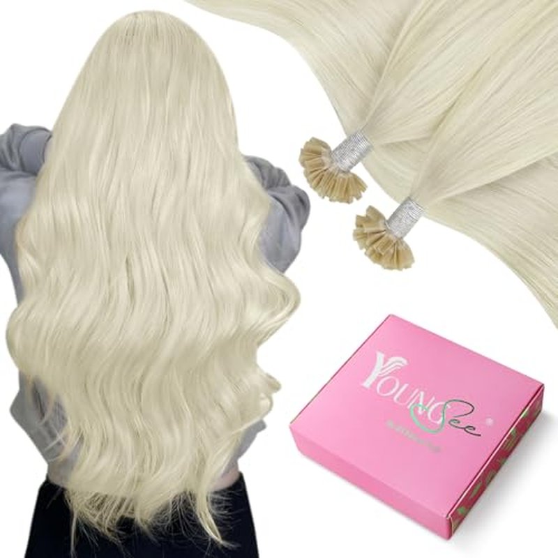 YoungSee U Tip Hair Extensions Human Hair Platinum Blonde 24 Inch Keratin Hair Extensions Platinum Blonde U Tips Extensions Blonde Utip Human Hair Extensions Blonde 50s/50g Hot Fusion Hair Extensions