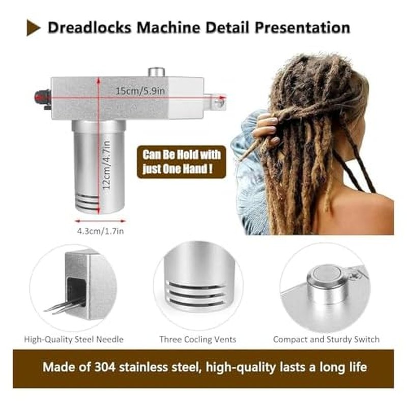 Portable Dreadlock Machine for Instant Locs, Handheld DIY Automatic Loc Machine with 6 Interchangeable Holes for Fast & Easy Dreadlocks Extensions, Professional FastLocs Tool