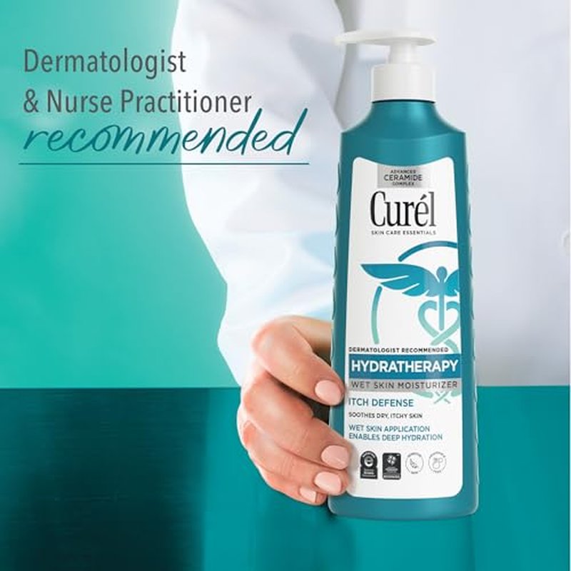 Curel Itch Defense In Shower Lotion for Sensitive and Dry Skin, Hydra Therapy Body Lotion with Vitamin E, Fast-Absorbing Ceramide Moisturizer, Repairs Moisture Barrier, Unscented, 12 Oz (Pack of 2)