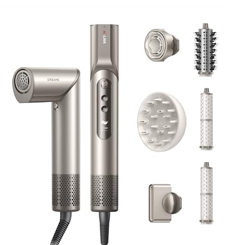 Dreame Dazzle Hair Styler and Dryer- Intelligent Nozzle Recognition, 110,000RPM High-Speed Motor for Fast Drying, 300M Negative Ions, 5 Snap-on Attachments, Smart Screen, 3 Customizable Modes
