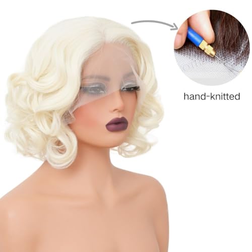 Blonde Short Curly Lace Front Wig for Women Platinum Synthetic Hair Natural Hairline Wigs for Cosplay Daily Party Use