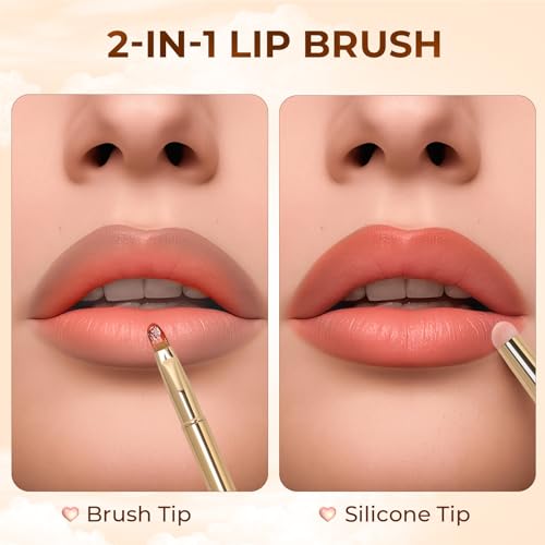 Unaone 2Packs Lip Brush for Lipstick, Dual-Ended Silicone & Bristle Tips Lip Makeup Brush, Lipstick Brush for Lip Gloss