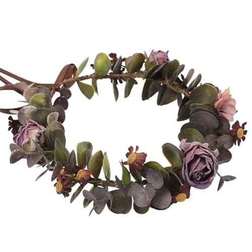 Purple Flower Crown Headband - Handmade Fairy Floral Headpiece Artificial Vintage Rose Flower Headbands with Ribbon for Women Girls Wedding Renaissance Party Cosplay Photo Shoot