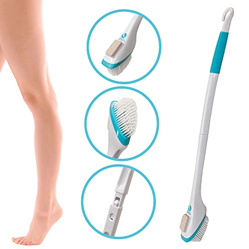 Miracle Foot Brush 30" w/ Scrubbing Pumice Stone and Shower Grip Handle with Hook. Wet/Dry Brush, Great for Seniors, Pregnant, Disabled, or Post surgery. 1000's sold