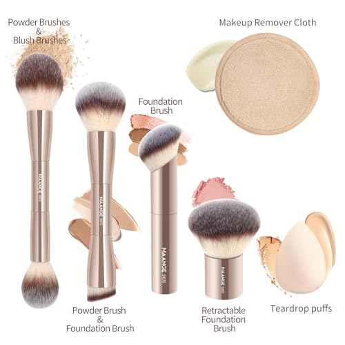 MAANGE 9 PCS Makeup Brush Set Foundation Brush Double Makeup Brushes for Blending Liquid Powder Concealer Cream Blush Buffe Contour Make up Brush Kit (Gold)