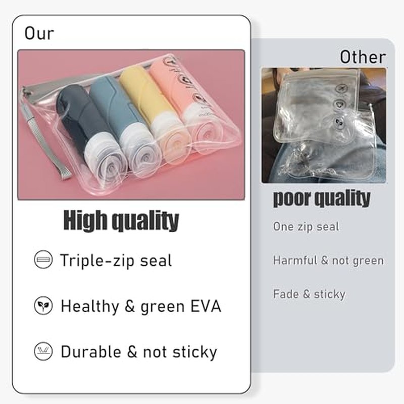 4Pcs Reusable TSA Approved Security Clear Toiletry Bag-Quart Size Travel Bag Tsa Approved for EU UK & US Carry-on Regulations Security Travel Bags for Liquids, Leakproof Travel Accessories