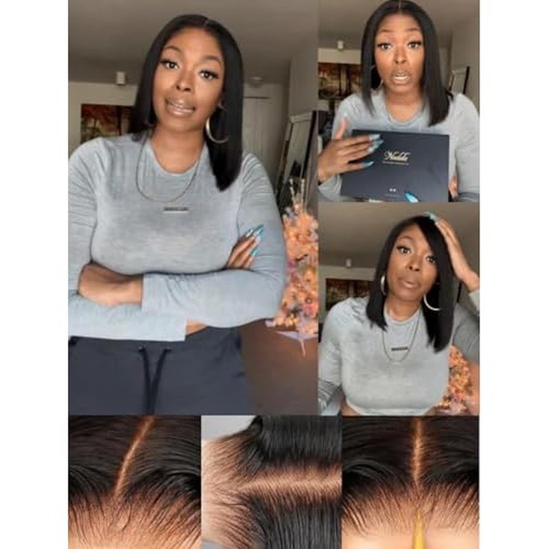 Nadula Bye Bye Knots Yaki Straight Bob Glueless Wig Pre Cut/Plucked/Bleached 7x5 Lace Front Wigs Human Hair Invisible Knots Pre Everything 3S Ready to Go Short Yaki Bob Wigs 150% Density 10inch