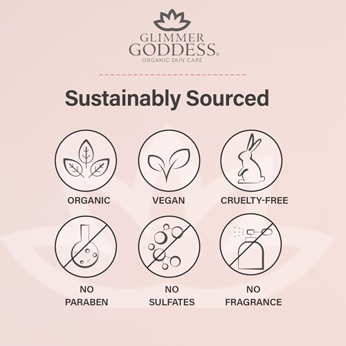 Glimmer Goddess Organic Whipped Body Butter for Women - Moisturizer Cream with Shea & Cocoa Butter, Almonds & Coconut Oil - Unscented, 8oz