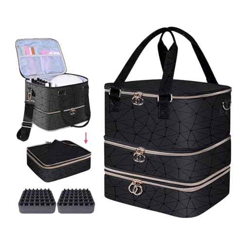 Nail Polish Organizer Case,3 Layer Nail Polish Organizer Bag Holds 84 Bottles (15ml/0.5 fl.oz) Nail Supplies Organizer,Nail Bag PU Leather Nail Carrying Nail Kit Supplies Organizer Case (Black)