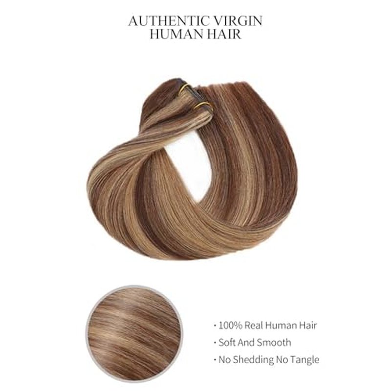 Seamless Clip in Hair Extensions Real Human Hair 8pcs/105g Straight Hair Extensions Clip ins for Women Brazilian 100% Full Virgin Human Hair(20 inch #4P/27)