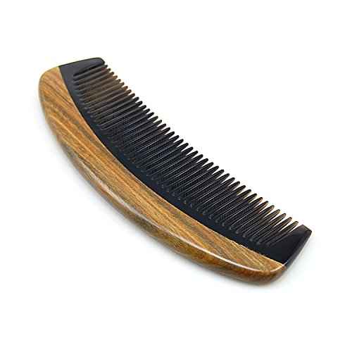 Natural Ox Horn Pocket Hair Comb, 100% Handmade Premium Quality Anti-Static Comb Without Handle - Buffalo Horn Oval Fine Tooth, Green Sandalwood