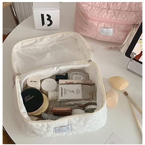 HIQUAY Large Capacity Soft Makeup Bag, Soft Travel Cosmetic Bag Makeup Pouch Bag for teens, Women and Girls (White)