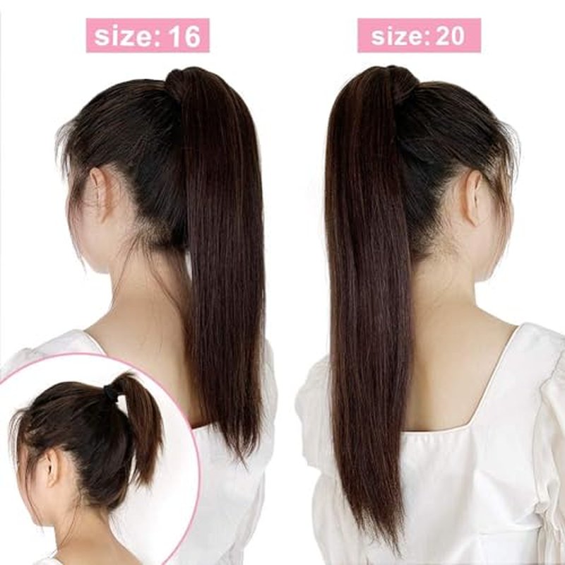 ABH AMAZINGBEAUTY HAIR Ponytail Hair Extensions for Women Remy Human Hair Jet Black Color #1 Wrap in Easy to Use 80 Gram 16 Inch