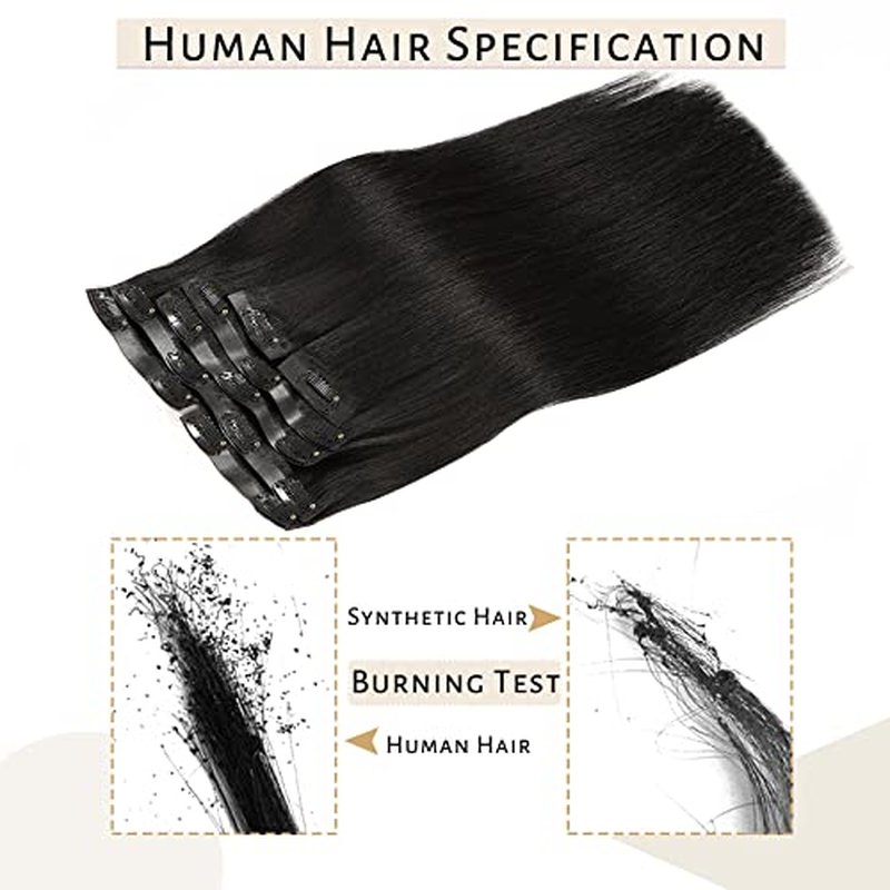 Caliee 18Inch Jet Black Seamless Human Hair Extensions Ultra Invisible Skin Weft Clip ins 7Pcs 110Gram Black Hair Extensions Remy Human Hair Full Head PU Clip on Straight Hair Extensions