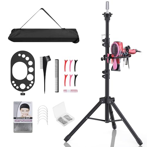 Relx Wig Stand Tripod - Adjustable Wig Head Stand with Tool Tray- Double Locking Mannequin Head Stand for Hairdressing Training(Mannequin Head Not Included)