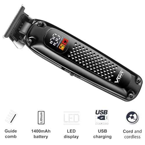 VGR 972 Professional Hair Trimmers, Precision Beard Trimmer for Men, Cord/Cordless and Rechargeable with LED Display
