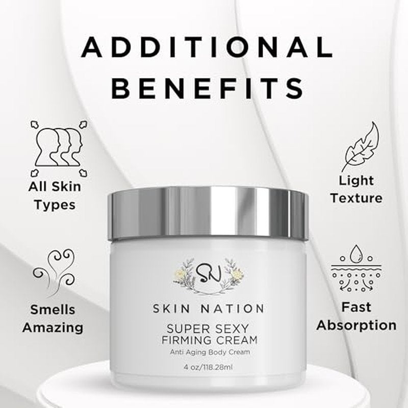 Skin Nation Super Firming Cream, Hydrating Body Lotion with Shea Butter, Glycolic Acid, Aloe Vera, Can Help Smooth Crepey Skin and Support Firmer Neck & D?collet?, 4 oz