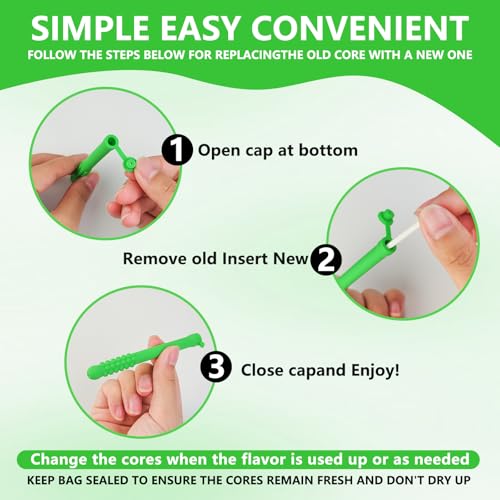 6PCS Flavored Chewable Sticks with Essential Oil,Portable Chewable Slicone Sticks,Fresh Breath Oral Relaxation Stick with 12 Replacement Cores, Can Taken Anywhere Focus