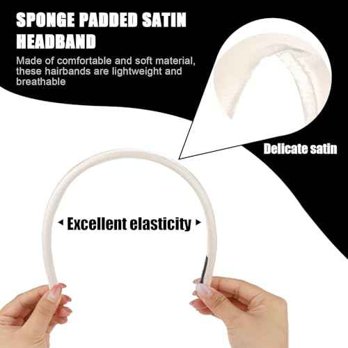 Headbands for Women, White Womens Thick Silk Satin Super Soft & Comfortable Sponge Padded Headbands Hair Bands Hoops Accessories for Women Girls