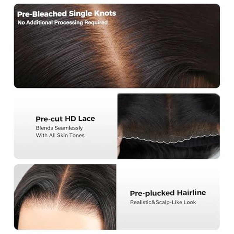 20 Inch Straight Lace Front Wear and Go Glueless Wigs Human Hair Pre Plucked Pre Cut Pre Bleached Knots 7x5 HD Lace Closure Wigs for Women Ready to Wear for Beginner Natural Black Color