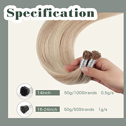Sixstarhair I Tip Hair Extensions Human Hair 18 Inch Itip Human Hair Extensions Dirty Blonde with Bleach Blonde Highlights Color 18/613 Cold Fusion Extensions Professional Keratin Hair Extensions 50g
