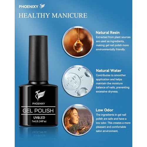 phoenixy Gel Nail Polish, 40 PCS Nail Polish Set 36 Colors UV Gel Nail Polish Set Red Green Glitter with 4 Pcs Base Matte Glossy Top Coat Nail Kit Gift for Women (PCE9007)