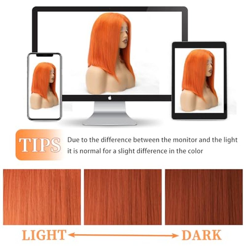 Ginger Orang Bob Lace Front Wigs Human Hair 13x4 HD Lace Frontal 200% Density Orange Ginger Wig Human Hair Short Bob Wigs for Women #350 14 Inch