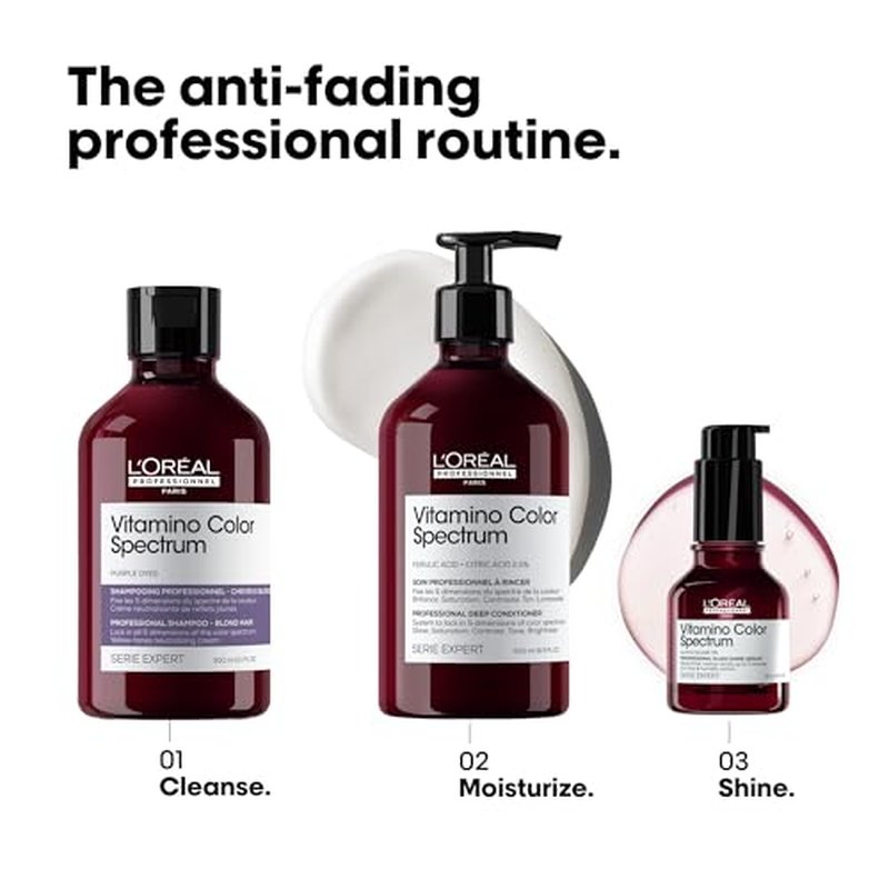 L'Or?al Professionnel Paris Vitamino Color Spectrum Purple Shampoo - Neutralizes Yellow Tones, Enhances Shine & Vibrancy, Maintains Day 1 Hair Color, Hydrates & Strengthens Blonde Hair