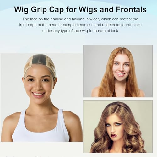 Lace Silicone Wig Grip Cap for Women,Wig Cap with Grip Band Adjustable,Used for Lace Wigs and Single Top Wigs-Lace Grip Cap Let Your Wig Be Glueless (Nude, M)