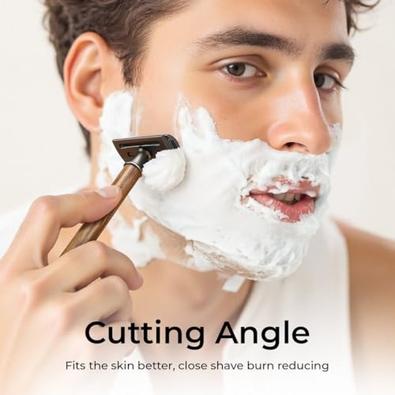 Double Edge Safety Razor: Premium Metal Single Blade Face Razor for Men & Women, Eco-Friendly Bamboo Handle & 10 Double Edge Blades