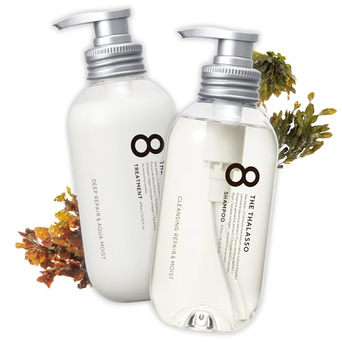 8 THE THALASSO Anti Frizz Shampoo & Conditioner Set for Women & Men, Organic Tea Tree Shampoo by Mint, Collagen, Peptides, Stem Cells & Deep Sea Water from Japan, Sulfate Free, 32.16 Fl Oz, DRY HAIR