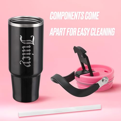 Juicy Couture Flip Fusion Hydration 40oz Stainless Steel Tumbler with Flip Handle, Black