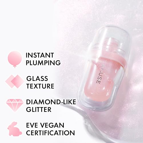 Amuse SEOUL Lip Fuller | Pink Diamond Lip Plumper, Gold Glitter, Lip Gloss, Glossy Melting Lip, Moisturizing, Shine, Korean Make-up, Glass Texture, Vegan