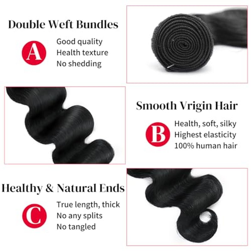 12A Brazilian Virgin Human Hair 1 Bundle 22 Inch Body Wave Bundles Human Hair 100% Unprocessed Quick Weave Hair Extensions Natural Black
