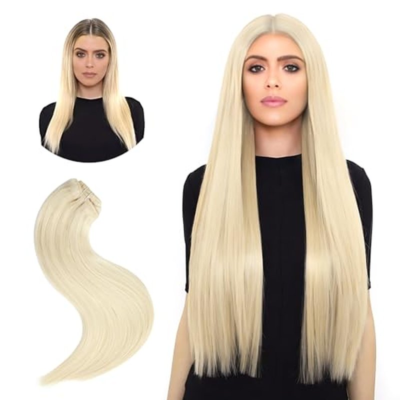 Invisible Clip in Real Human Hair Extensions,18 Inch Platinum Blonde Remy Thick Straight Clip Hair, 7 Pieces With 16 Clips 85 Gram No Slip No Shedding Comfortable All Day Wear