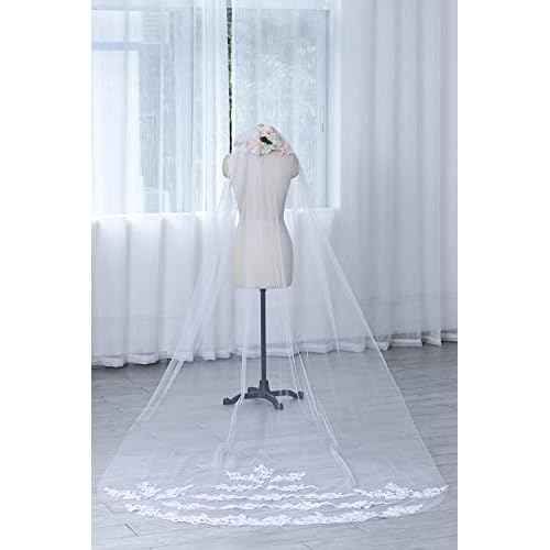 Cathedral Wedding Veil Long Bridal Lace Veil Tulle Hair Accessories With Comb for women Floral 118" Veil Headpeice