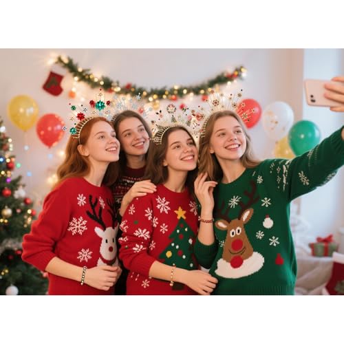 mokkia Christmas Headband for Women Snowflake Headbands Halo Crown Christmas Accessories Outfits Decorations Ugly Sweater Costume Party Favors Decors Holiday Gifts (Pattern A)