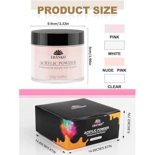 EBANKU 4 Colors Acrylic Powder Set Nude Pink White Clear Acrylic Nail Powder Acrylic Powder for Acrylic Nail Extension Nail Carving, Long-Lasting, No Nail Lamp Needed, Large Capacity 4.23oz*4