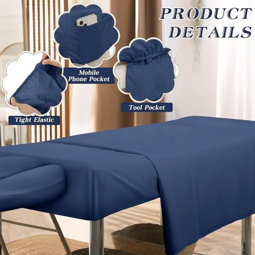 Mixweer 9 Pcs 3 Set Microfiber Massage Table Sheets Set Bulk Includes Flat Sheet, Fitted Sheet with Pocket, Face Rest Cover(Navy Blue)