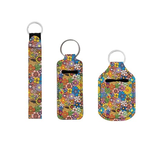 Suobstales 3Pcs Travel Bottles Keychain Holder Set,Travel Bottle Sleeves+Neoprene Chapstick Holders+Lanyard Keychain
