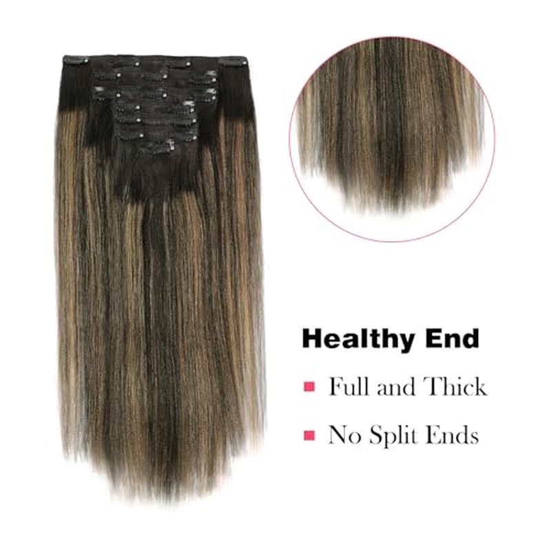 Sassina Yaki Clip in Hair Extensions Human Hair for Black Women Invisible Clip in Human Hair Extensions Natural Black to Strawberry Blonde Real Remy Human Hair 7Pcs 20Inch 120 Grams